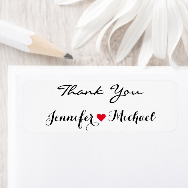 Étiquette Élégant Script Couple Nom Mariage de coeur Merci (En situation)