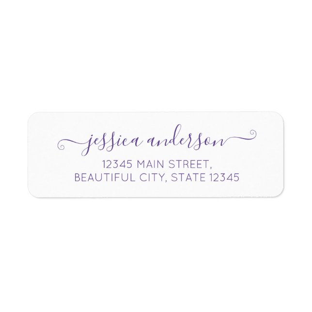 Étiquette Élégant script de calligraphie moderne violet viol (Devant)
