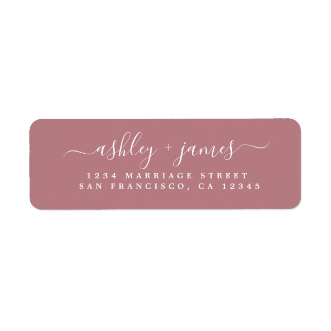 Étiquette Élégant Script Dusty Rose Mariage Adresse de retou (Devant)
