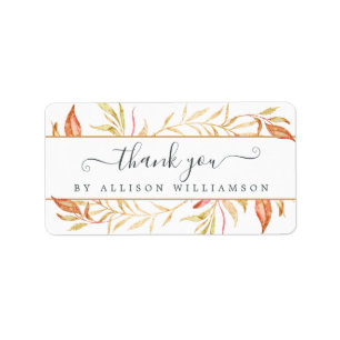 Étiquette Élégant Script Fall Golden Foliage Merci