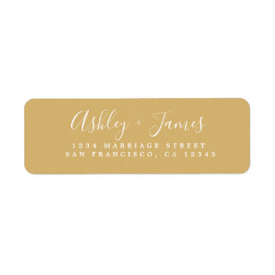 Étiquette Élégant Script Gold Yellow Mariage Adresse de reto