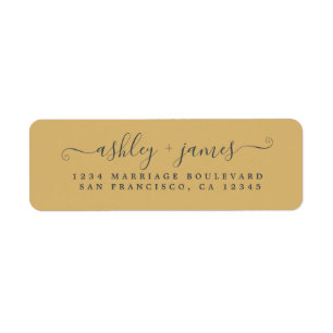 Étiquette Élégant Script Gold Yellow Mariage Adresse de reto