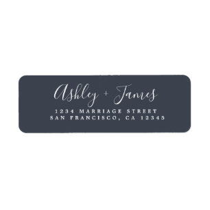 Étiquette Élégant Script Mariage bleu foncé Adresse de retou