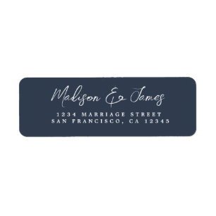 Étiquette Élégant Script Mariage bleu foncé Adresse de retou