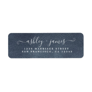 Étiquette Élégant Script Mariage bleu foncé Adresse de retou