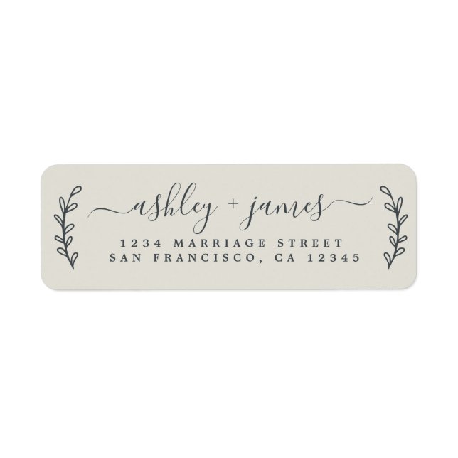 Étiquette Élégant Script Mariage gris clair Adresse de retou (Devant)