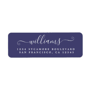 Étiquette Élégant Script Navy Blue Family Return Adresse