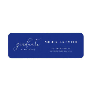 Étiquette Élégant Script Navy Blue Graduation Adresse de ret