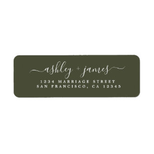 Étiquette Élégant Script Olive Green Mariage Adresse de reto