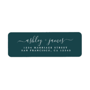 Étiquette Élégant Script Profonde Mariage Turquoise Adresse