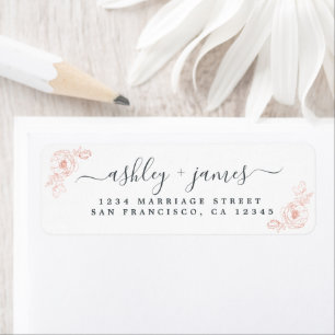 Étiquette Élégant Script rose Floral Mariage Adresse de reto