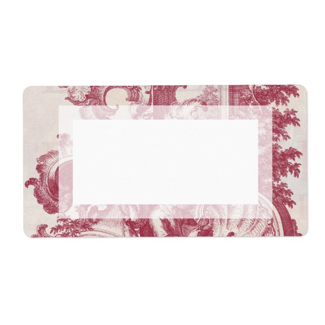 Étiquette Elégant Shabby Français Red Antique Toile Engravin (Devant)