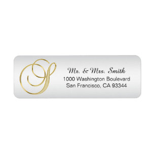 Étiquette Elegant Silver Gold Monogram Letter 'S' Return