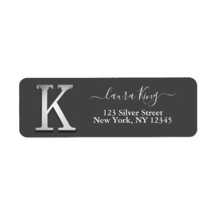 Étiquette Élégant Silver Personnalisé Monogramme K Nom