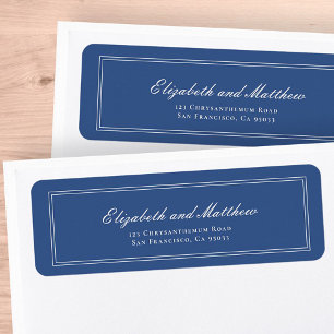 Étiquette Élégant Simple Classic Blue Mariage Adresse de ret