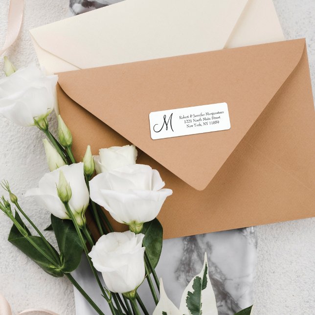 Étiquette Élégant simple noir et blanc monogramme Adresse (Créateur téléchargé)