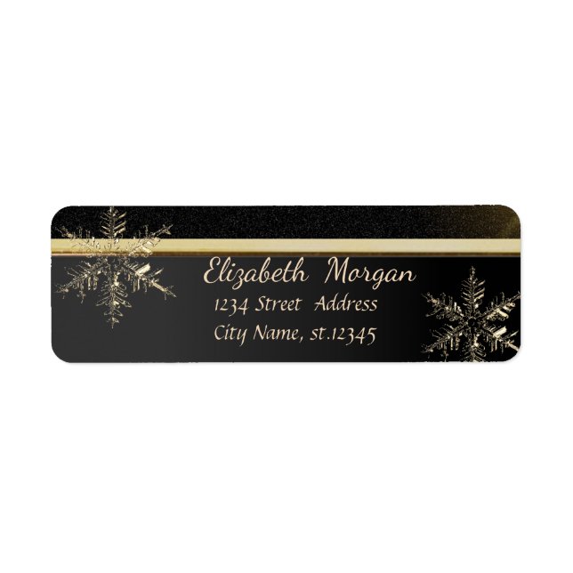 Étiquette Élégant Snowflakes tendance, Faux Gold, Noir (Devant)