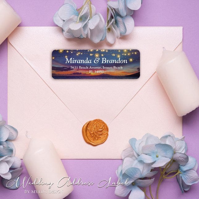 Étiquette Élégant String Lights Summer Sunset Beach Adresse (Créateur téléchargé)