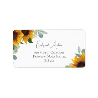 Étiquette Elégant Sunflowers and Greenery Adresse Mariage