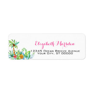 Étiquette Élégant Tropical Rose Turquoise Floral Adresse de