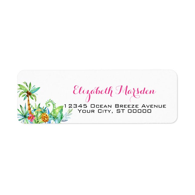 Étiquette Élégant Tropical Rose Turquoise Floral Adresse de  (Devant)
