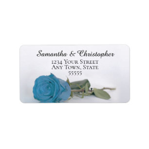 Étiquette Elégant Turquoise Blue Rose Adresse Mariage