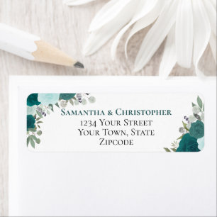 Étiquette Élégant Turquoise Floral Mariage Adresse de retour