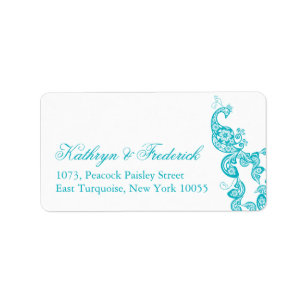 Étiquette Elégant Turquoise Paisley Peacock Mariage Adresse