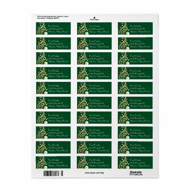 Étiquette Elégant Vacances vert et or (Feuille entière)