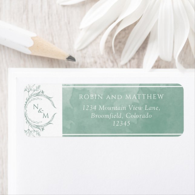 Étiquette Élégant vert pâle Aquarelle Mariage Monogramme (En situation)