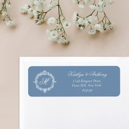 Étiquette Elegant Vintage Blue Toile Monogram Wedding