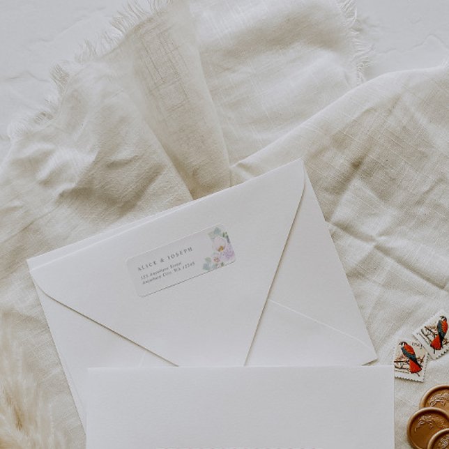 Étiquette Elégant violet aquarelle Fleurs et Mariage vert (Créateur téléchargé)