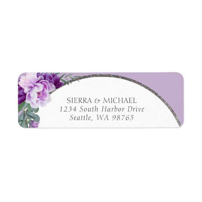 Étiquette Élégant Violet Floral Arch Arch Argent Adresse de  (Devant)
