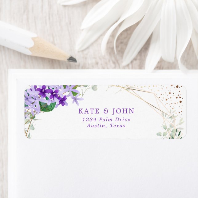 Étiquette Élégant violet Mariage Floral Adresse de retour (En situation)