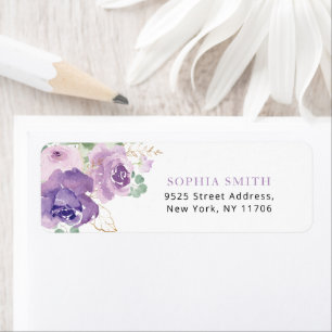 Étiquette Élégant violet retour floral Adresse Label