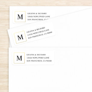 Étiquette Elegant Wedding Gold Border Monogram Address