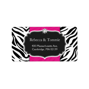 Étiquette Elégant Zebra Print Hot Pink Mariage Baby shower