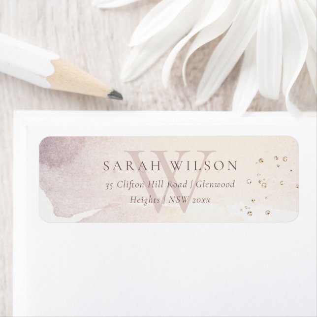 Étiquette Élégante Abstraite Gold Purple Monogram Adresse (En situation)