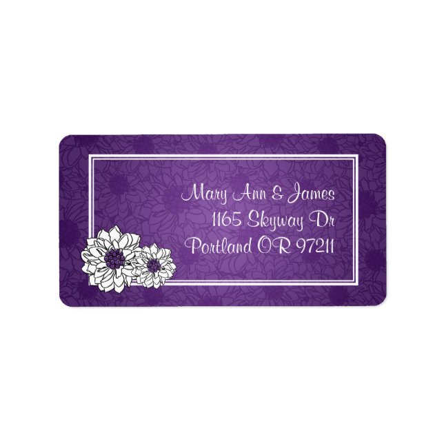 Étiquette Élégante Adresse de mariage Dahlia Floral Purple (Devant)