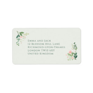 Étiquette Élégante adresse de mariage florale vert sauge