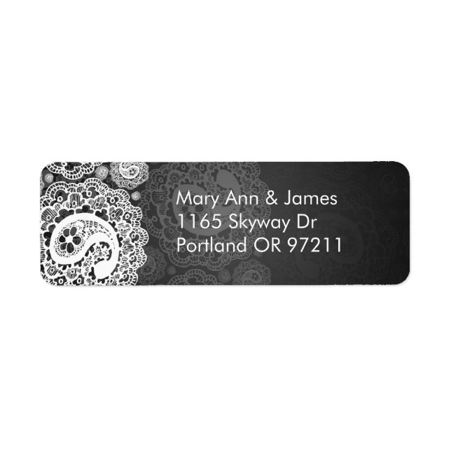 Étiquette Élégante Adresse de mariage Paisley Lace Black (Devant)