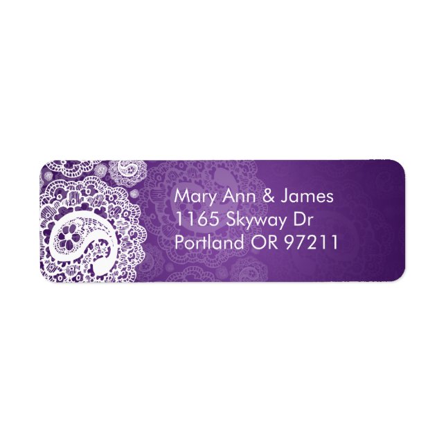Étiquette Élégante Adresse de mariage Paisley Lace Purple (Devant)