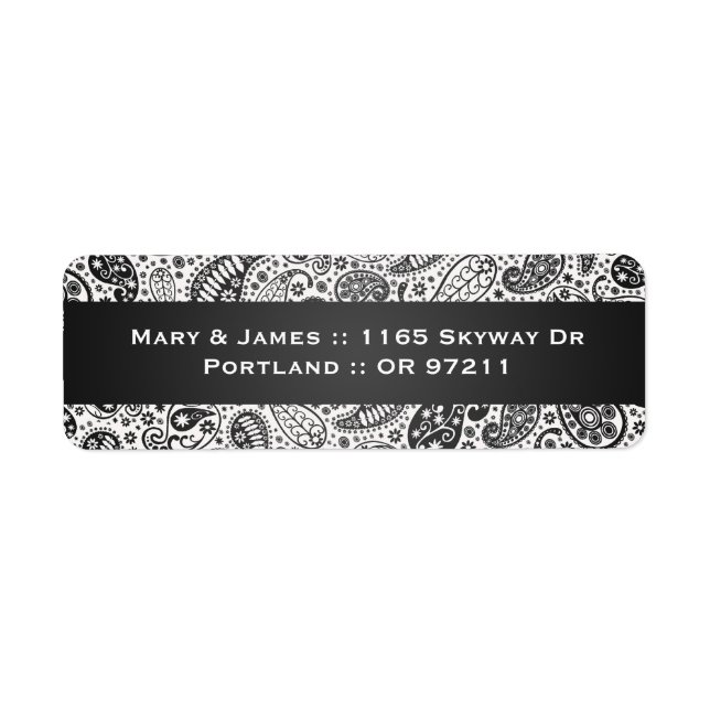 Étiquette Élégante adresse de mariage Paisley Motif Noir (Devant)