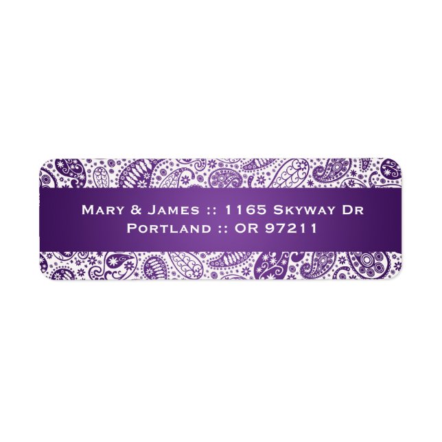 Étiquette Élégante adresse de mariage Paisley Motif Purple (Devant)