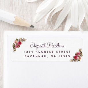 Étiquette Élégante Adresse de Retour de Mariage Botanique Fl