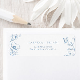 Étiquette Élégante adresse de retour de mariage florale bleu