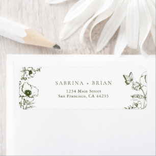 Étiquette Élégante adresse de retour de mariage florale vert