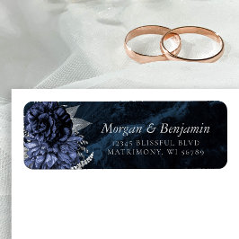 Étiquette Élégante adresse de retour florale bleu marine arg
