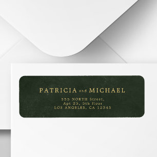 Étiquette Élégante adresse de retour mariage or vert
