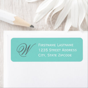 Étiquette Élégante adresse monogramme en écriture Aqua Blue